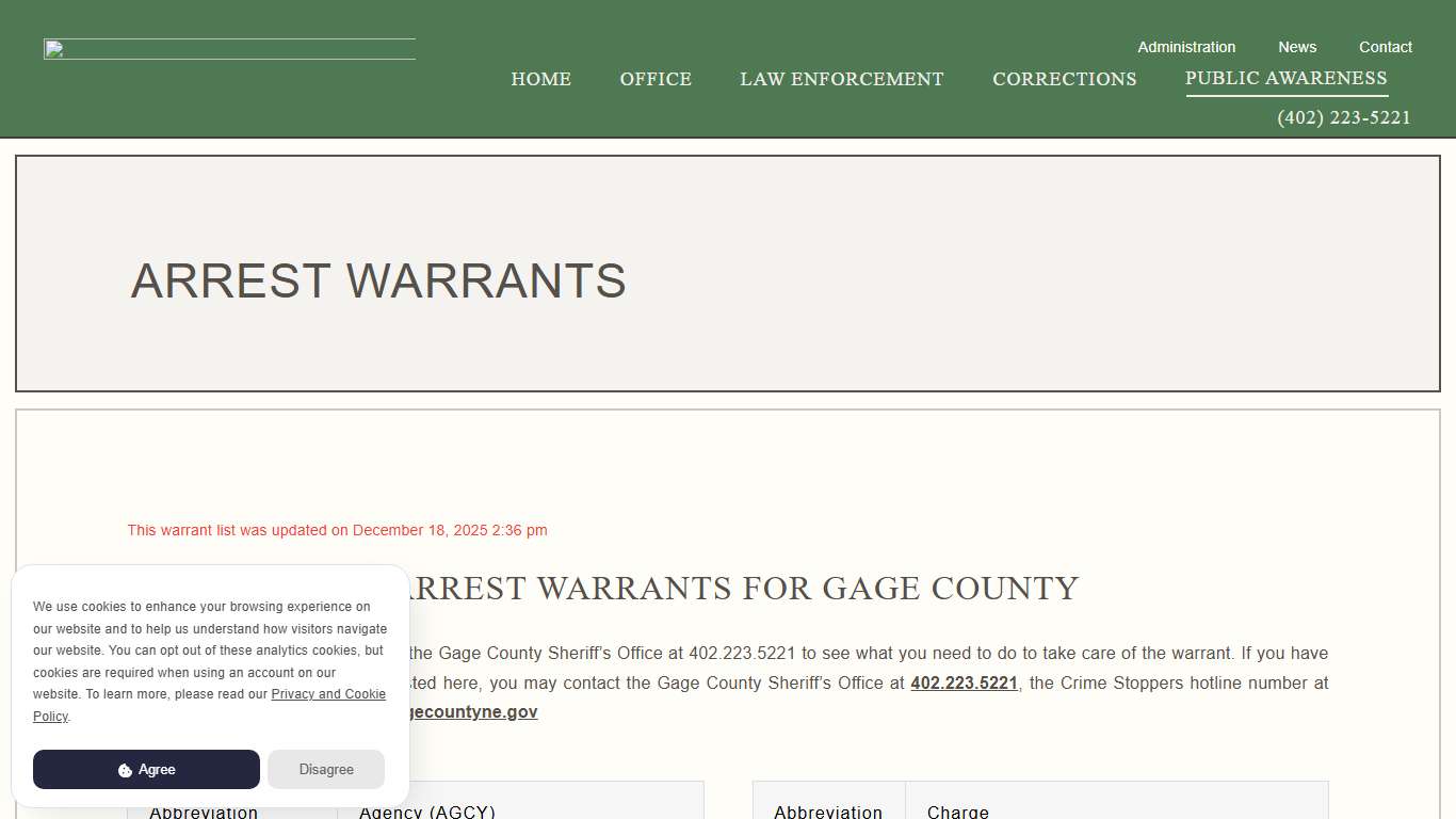 Arrest Warrants - Gage County Sheriff